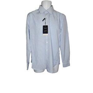 Report‎ Collection Premium Performance Stretch Dress Shirt Slim Fit Blue Check M